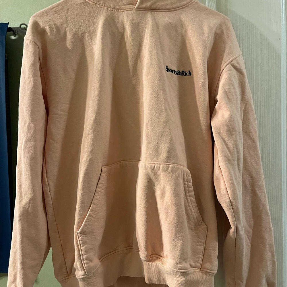 SPORTY & RICH
Embroidered cotton-jersey hoodie
Pastel orange  - small